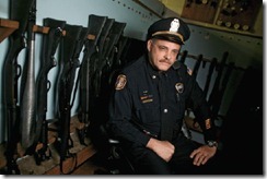 Maj. Doug Barnes of the Memphis police department sits inside the Old Allen Station Armory