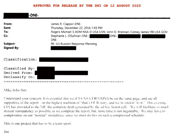 NextImg:James Clapper Wrote to the Other "Intelligence" Heads Demanding They Set Aside Their Evidentiary Standards to Push the ObamaGate Russia Hoax