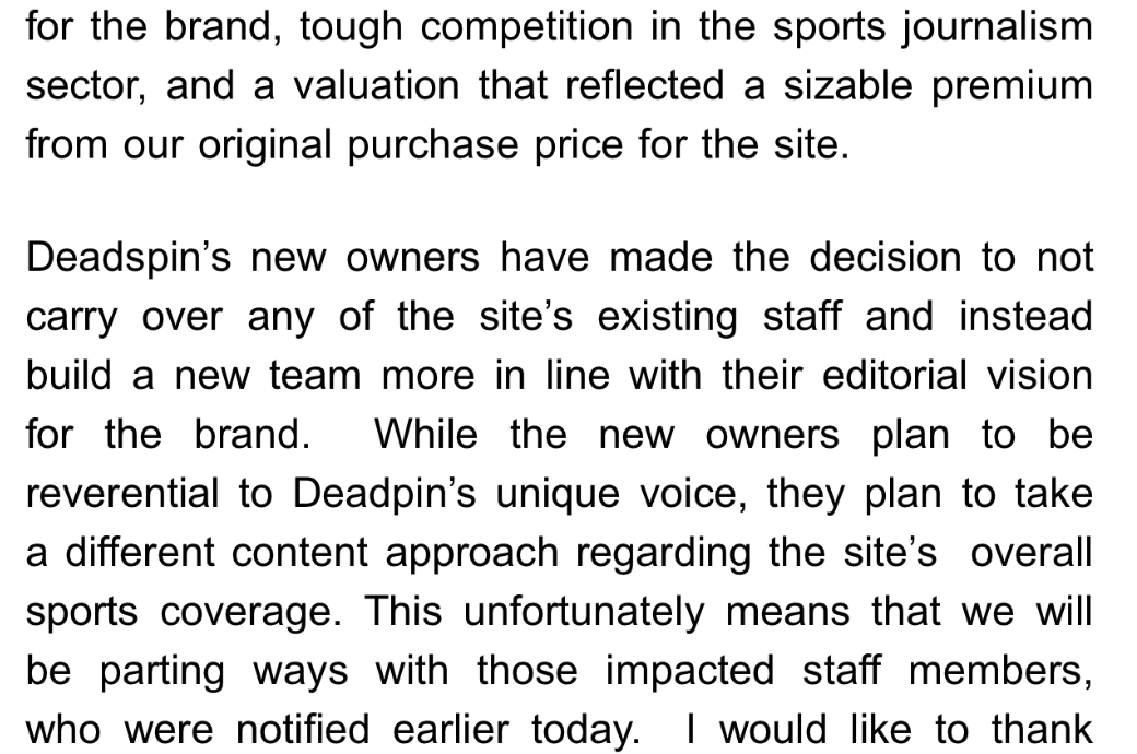 NextImg:LOL: Bankrupt Fake Sports Blog Deadspin Sold to Foreign Investors Who Quickly Announce They Are Not Interested In Keeping Any of Deadspin's Current " " " Talent " " "
