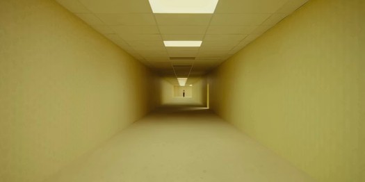 Distant figure down a long hallway.