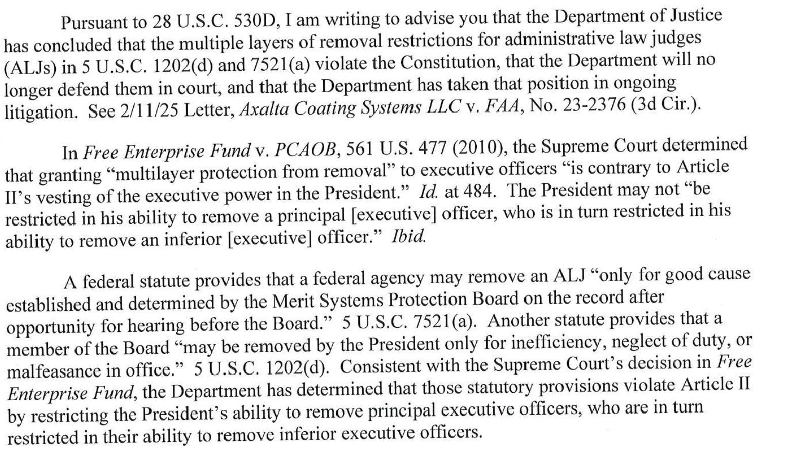 NextImg:AG Pam Bondi Informs the Senate That Their Restrictions on Who the President Can Fire Are Unconstitutional and That the Administration Will Ignore Them